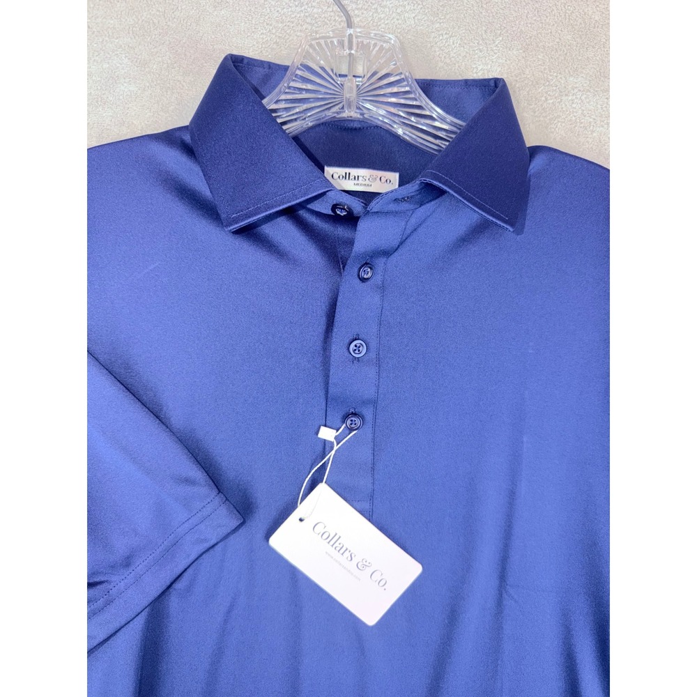 Collars & Co Mens Dress Collar Polo Shirt Navy Blue Short Sleeve Medium NWT
